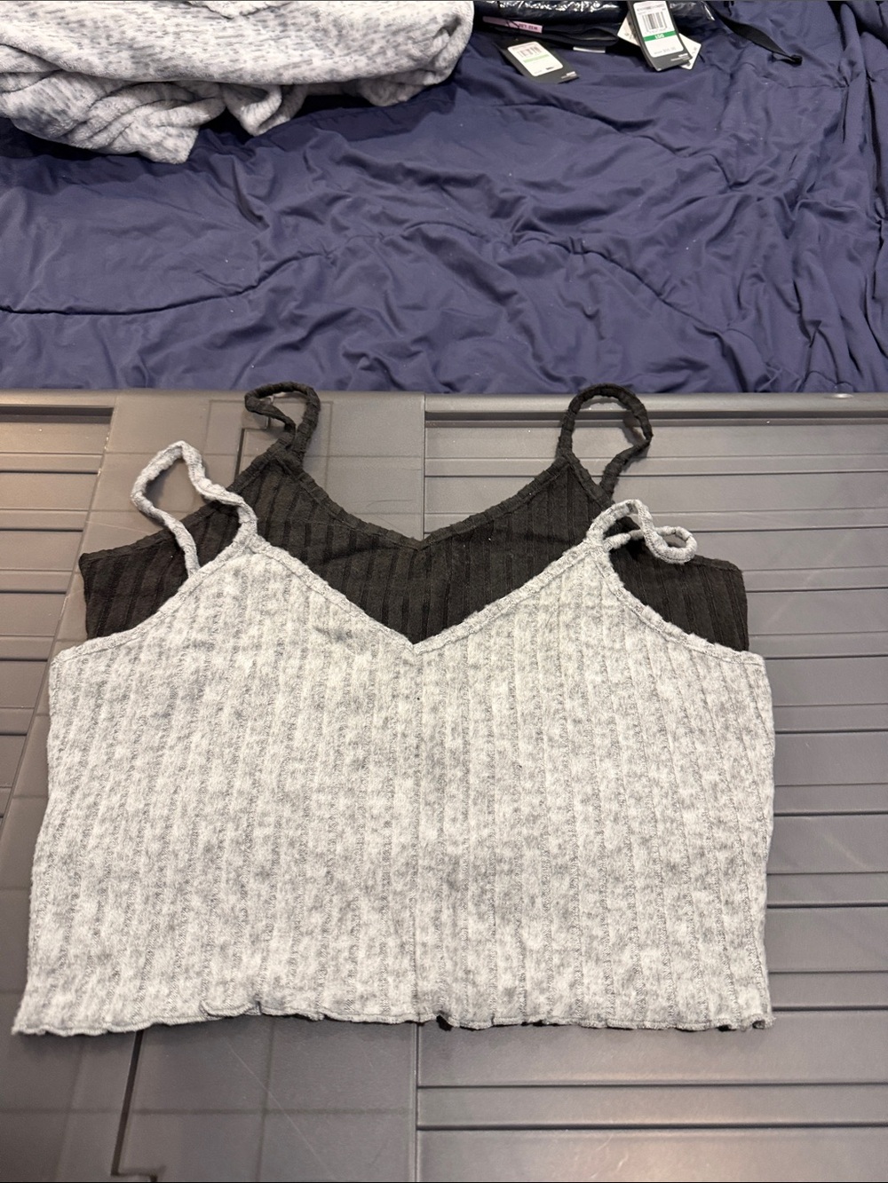 Women’s Ribbed Cami Tank Top - Gray and Black